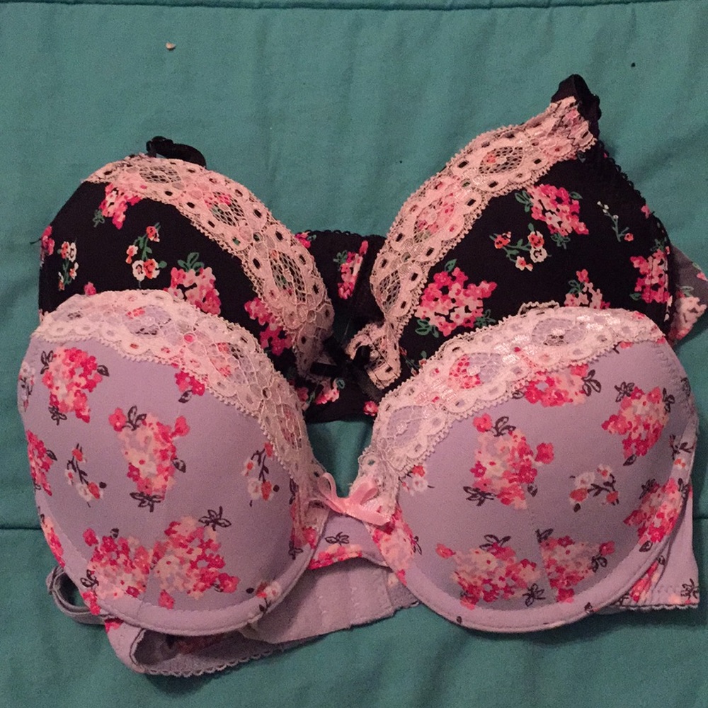 New Floral Bras w/ Lace - Black and Periwinkle